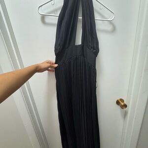 Pink Lily Gray Pleated Halter Gown